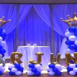 Blue and White Balloon Stand Decoration
