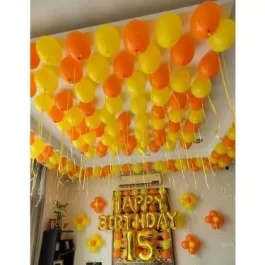 Yellow And Orange Theme Birthday Balloon Decoration
