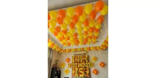 Yellow And Orange Theme Birthday Balloon Decoration
